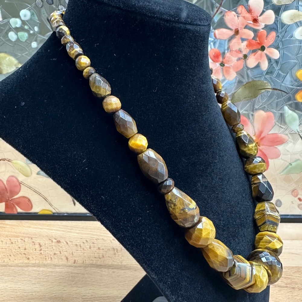 Vintage Women Necklace Brown Tigers Eye Quartz 925 Sterling Silver Boho Gemstone - Picture 7 of 14